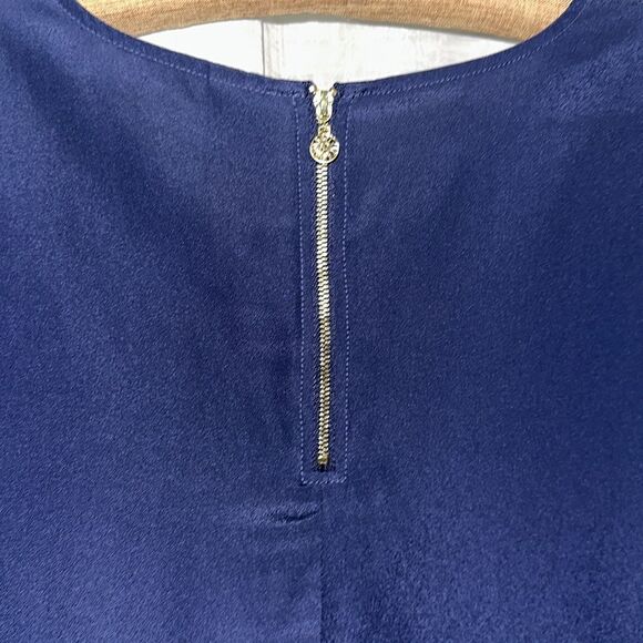 Anne Klein XL Midnight Blue Pop Over Boxy Fit Chiffon Pleated Details Blouse - Picture 10 of 11